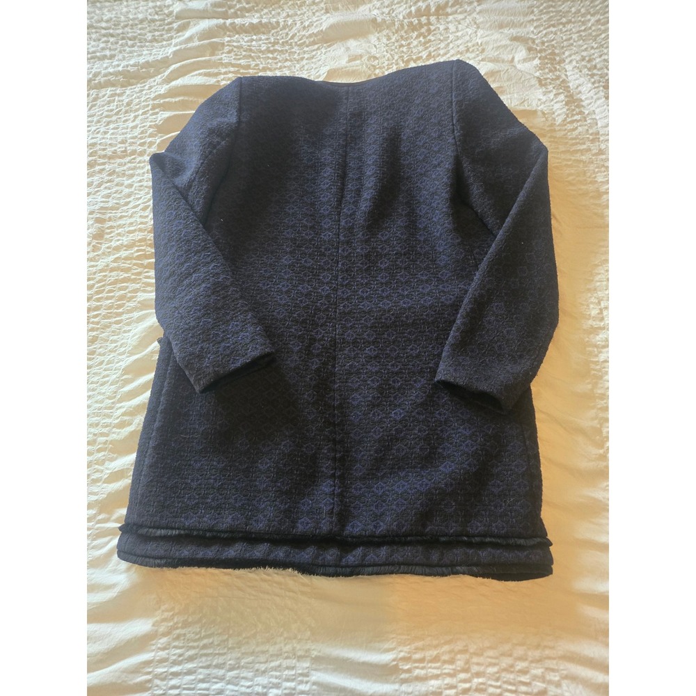 Caroline Belle Montreal Navy Blue Black Jacquard Fringe Open Front Jacket Small - Picture 2 of 6